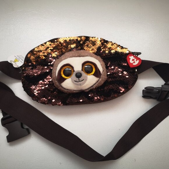 NWT Ty Beanie Baby Sloth Dark Brown Sequin Belt Bag - Picture 1 of 7